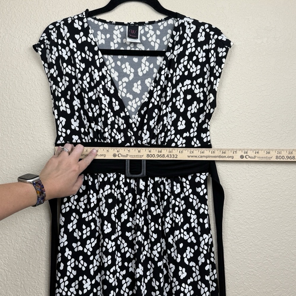 Vtg Wrapper Y2K Mod Black/White Empire Waist Faux Belt Tie Back Midi Dress Sz M - Picture 6 of 10